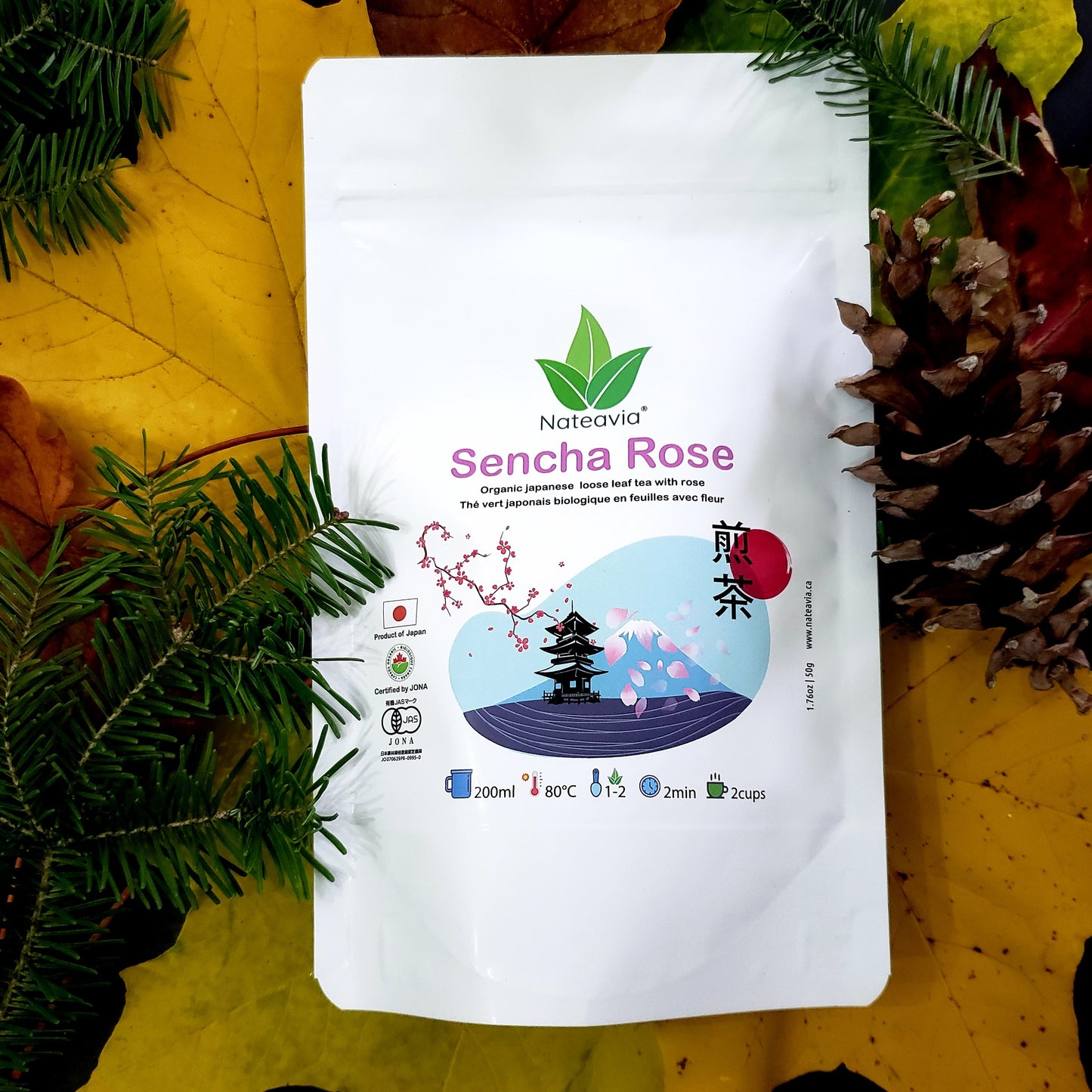 Organic Japanese Sencha Green Tea with Rose – First Flush Loose Leaf from Shizuoka – 50g | Nateavia