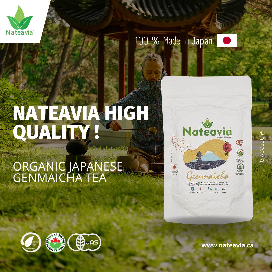 Nateavia Genmaicha, Organic Japanese sencha and toasted brown rice, Yabukita cultivar, Light taste, Authentic Japanese Origin, 80g