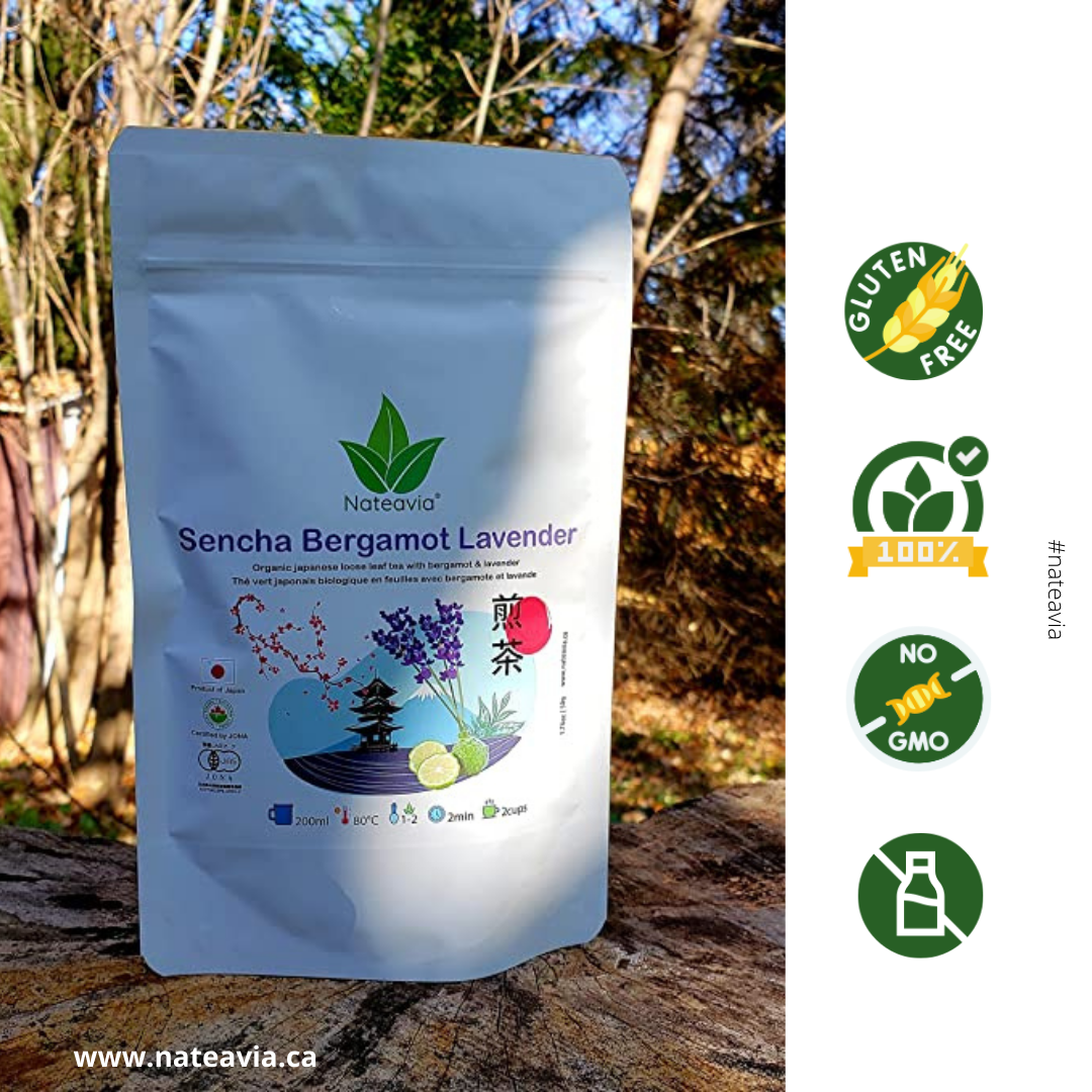 Organic Japanese Sencha with Bergamot and Lavender, First Flush Loose Leaf Green Tea from Shizuoka, 50g Nateavia