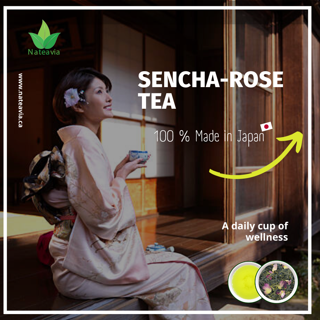 Organic Japanese Sencha Green Tea with Rose – First Flush Loose Leaf from Shizuoka – 50g | Nateavia