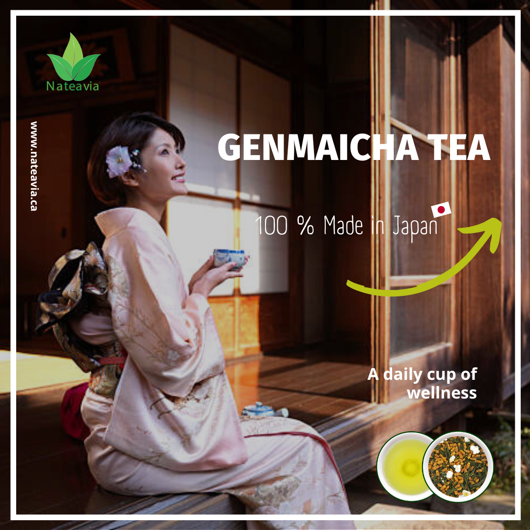Nateavia Genmaicha, Organic Japanese sencha and toasted brown rice, Yabukita cultivar, Light taste, Authentic Japanese Origin, 80g