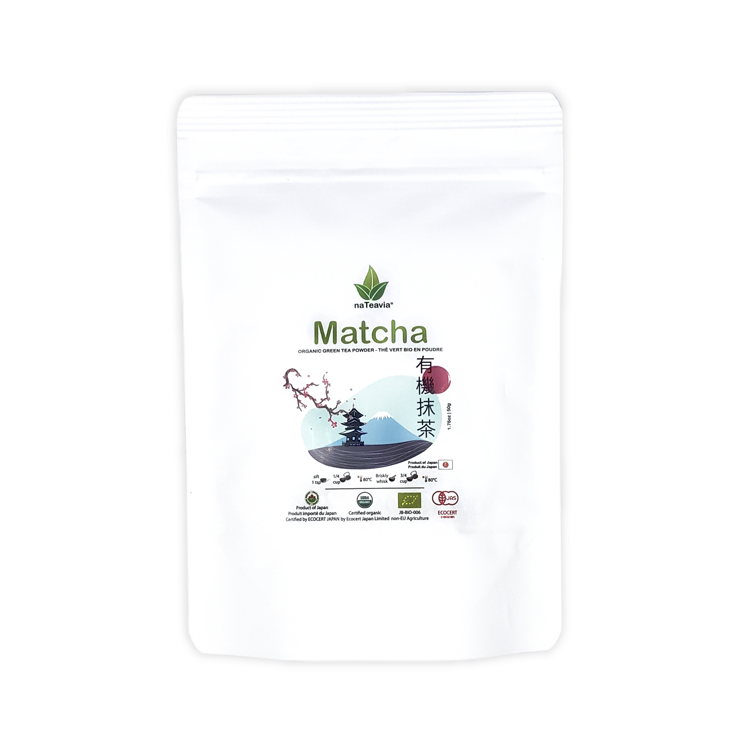 Organic Japanese Matcha Powder – Café Grade, Finely Ground, Smooth & Umami-Rich | Shizuoka Origin, 50g – Nateavia