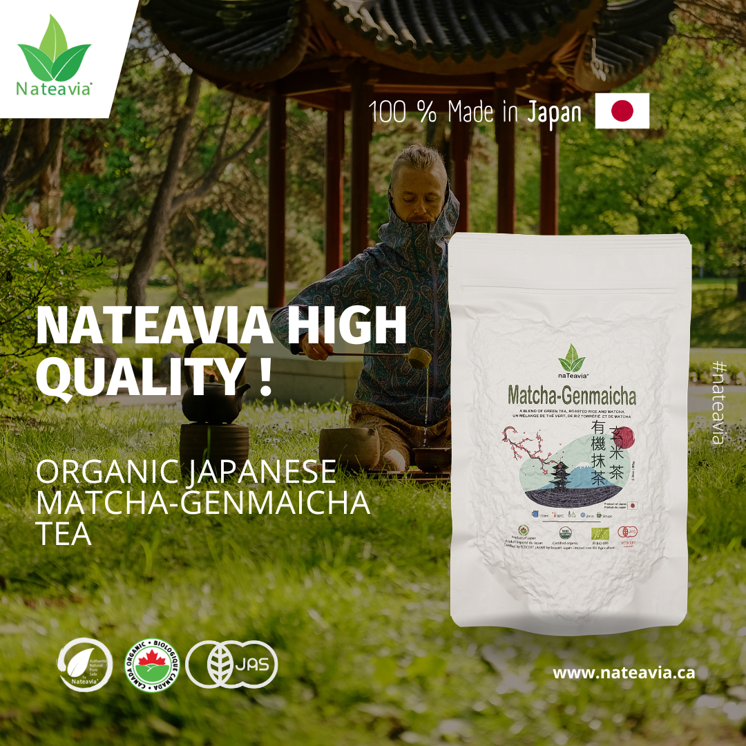 Organic Matcha Genmaicha Tea Japanese Sencha, Yabukita cultivar, Toasted Rice & Matcha Blend – Creamy Flavor – 80g Loose Leaf – Nateavia
