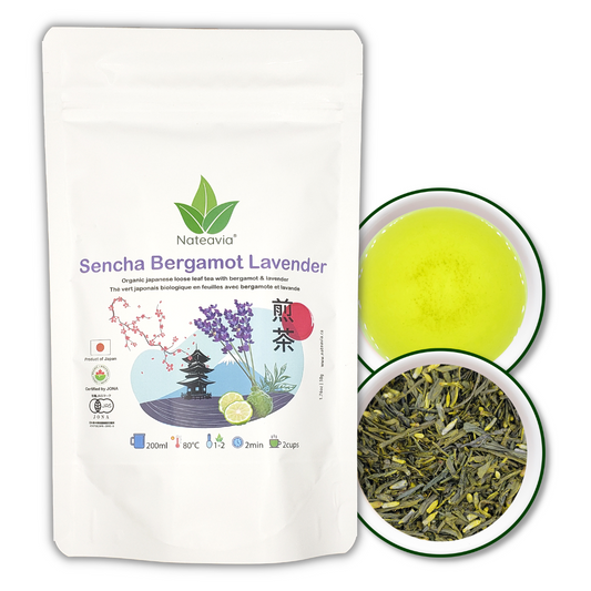 Organic Japanese Sencha with Bergamot and Lavender, First Flush Loose Leaf Green Tea from Shizuoka, 50g Nateavia
